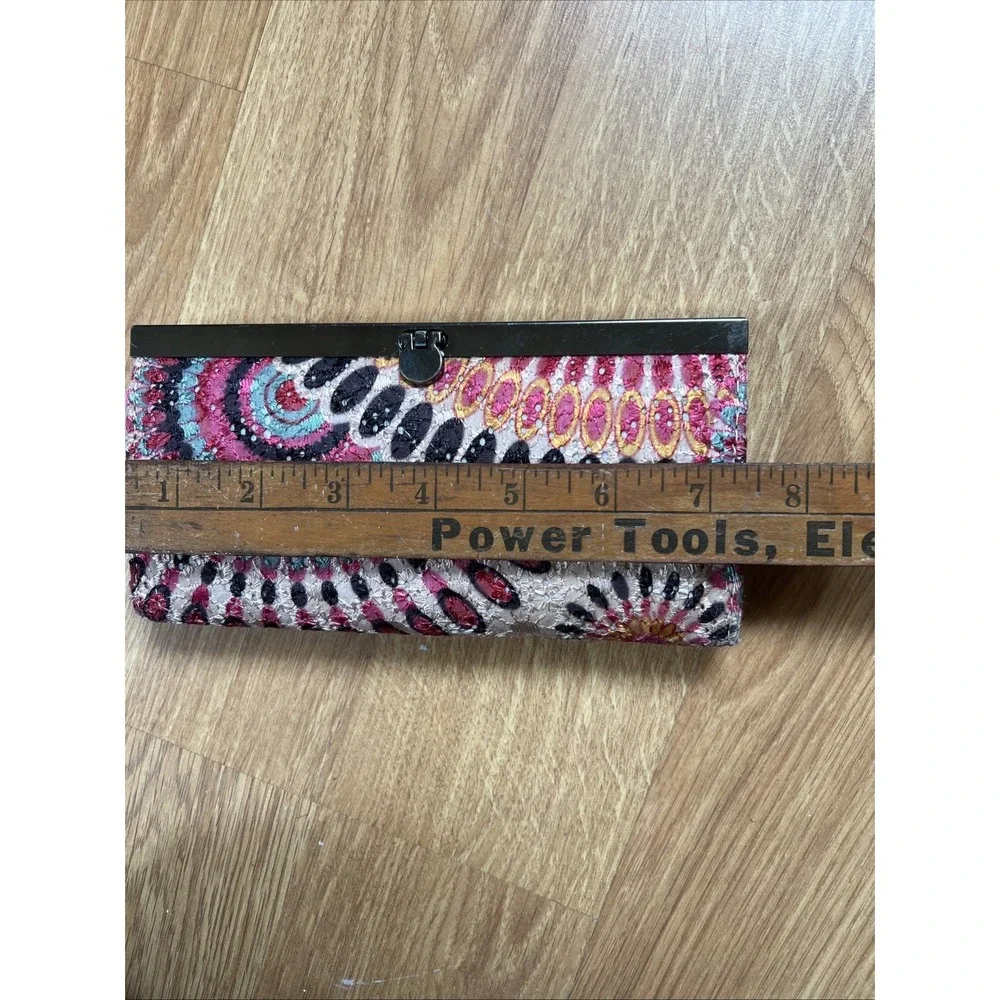 Boho Wallet Embroidered Mandala Design Pink Brown Cool Latch Clutch